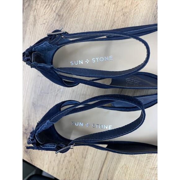 SUN STONE Miley Wedge Buckle Sandals Shoes Women's 9.5 M Cut Out Sides Round Toe - Picture 15 of 16